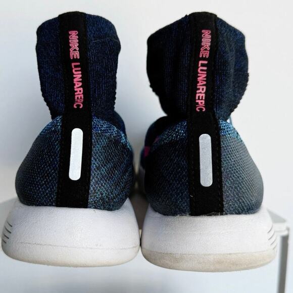 Nike LunarEpic Flyknit Womens 8.5 Black Summit White Fire Pink Running Sneakers - Picture 4 of 7